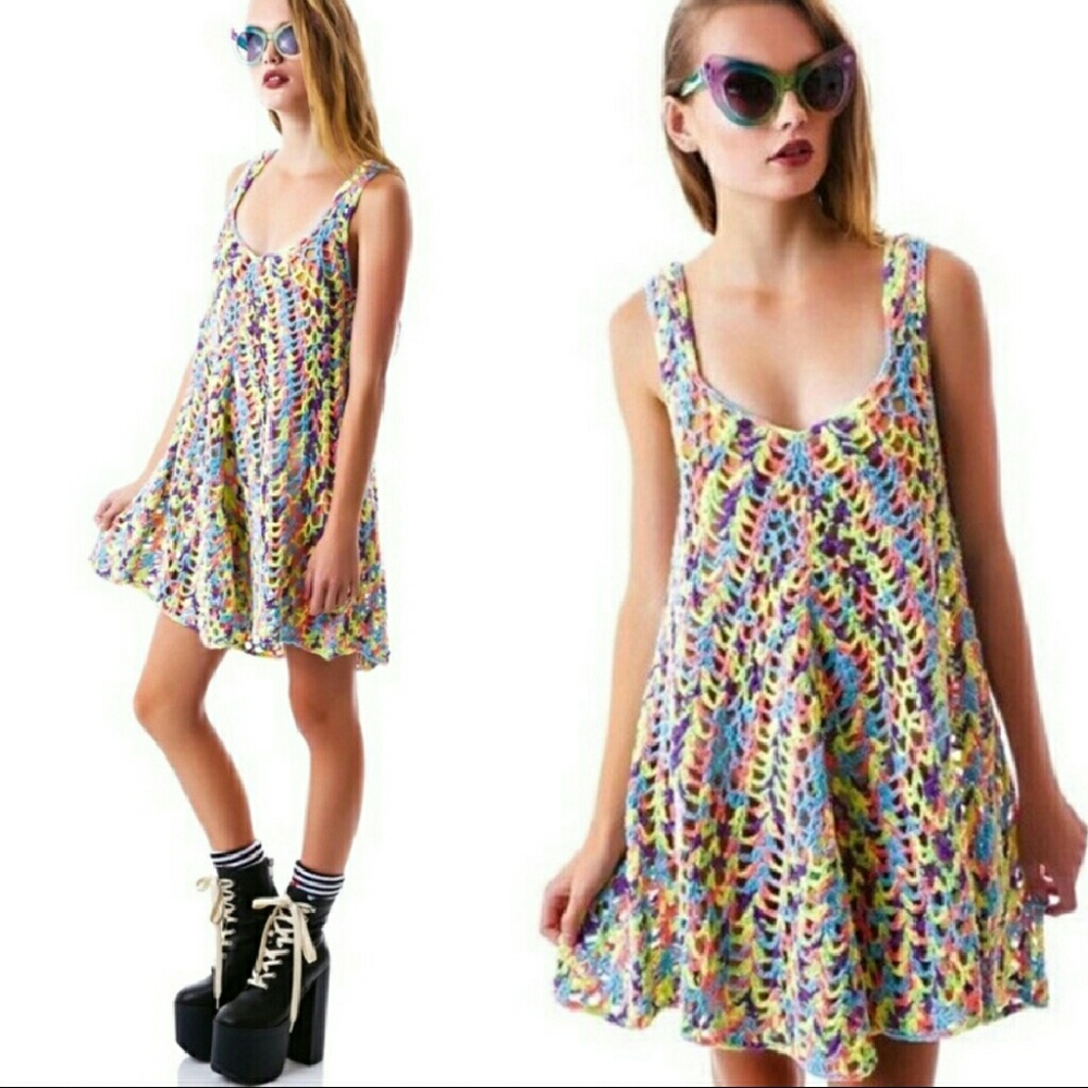 UNIF Crocheted Rainbow Mini Celeste Dress